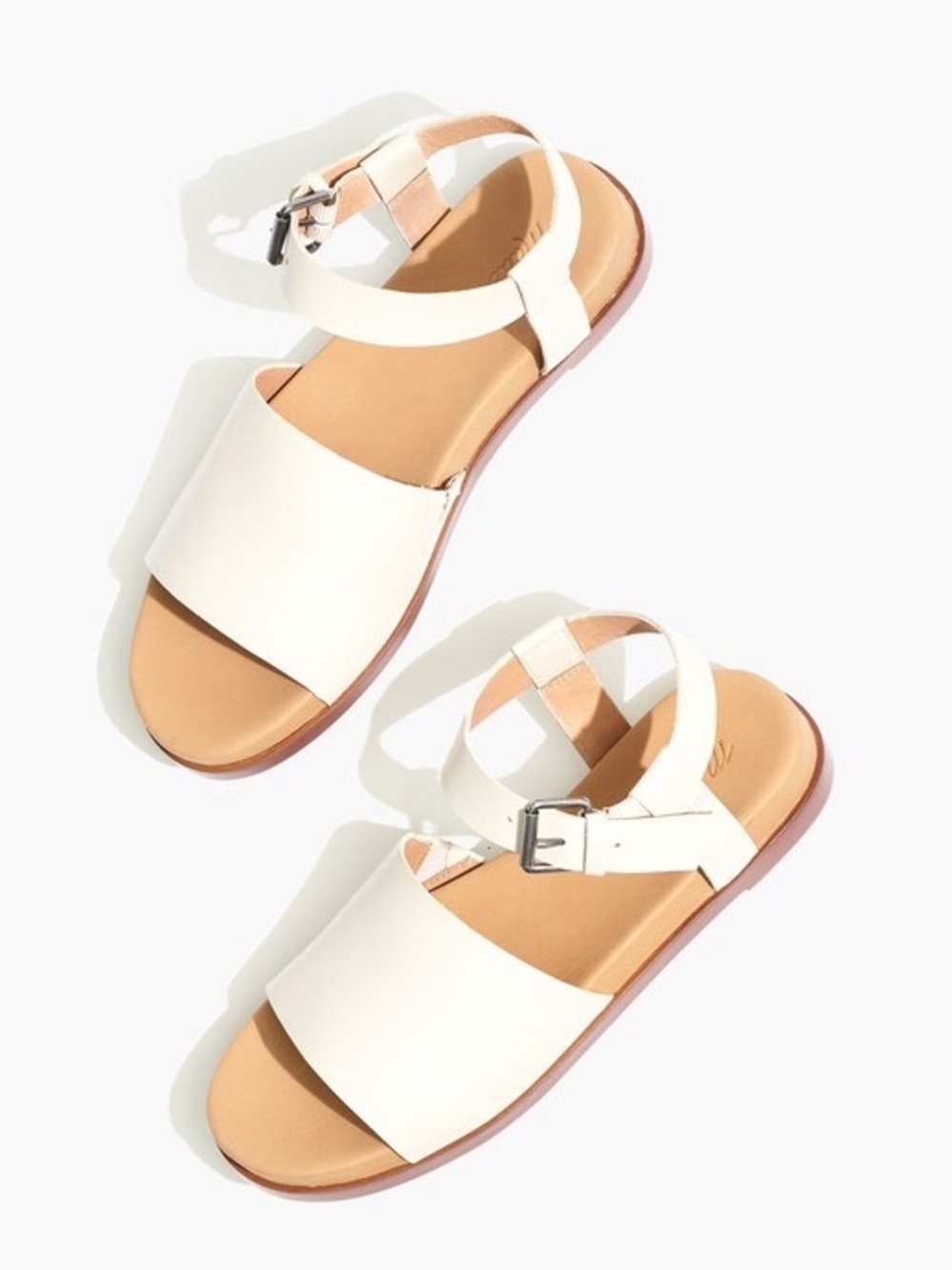 MADEWELL ND986 PALE OYSTER THE NOELLE ANKLE STRAP FLAT LEATHER SANDALS